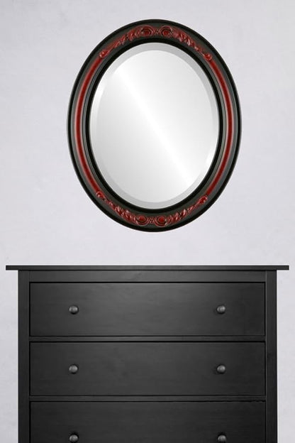OVALCREST Oval Beveled Wall Mirror for Home Decor - Florence Style - Vintage Cherry - 28" x 24"