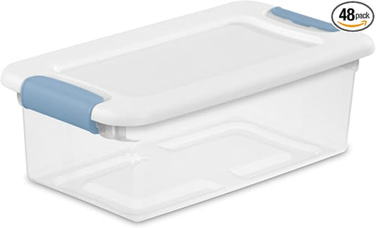 Sterilite 48-Pack Latching Box, Under Bed Storage Bins with Lids, Clear Plastic, 6 Quart - Heavy-Duty Organizing Containers for Closet, Bathroom, and Office