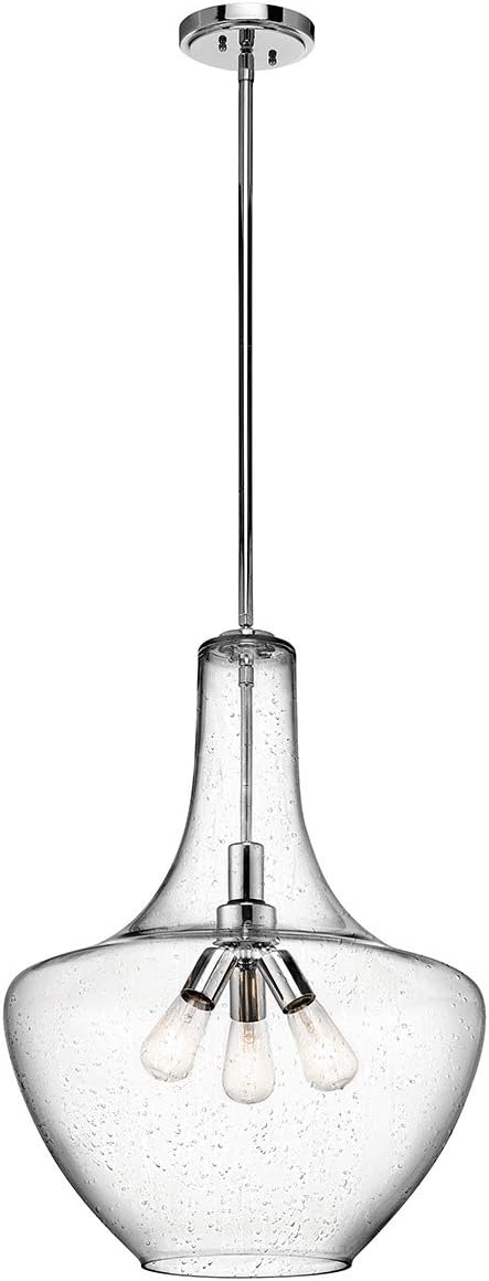 Kichler Everly 27.5" 3 Light Bell Pendant Clear Seeded Glass Chrome