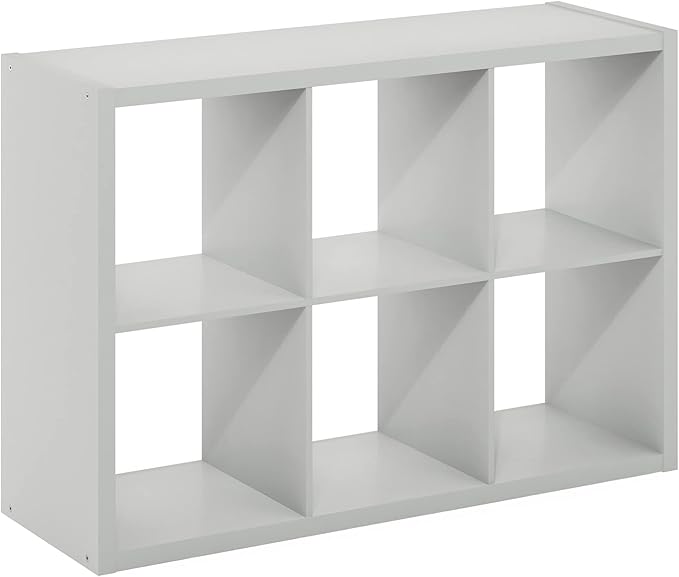 Furinno CUBICLE Book Shelf, 6-Cube Thick Frame Bookshelf, Horizontally & Vertically Reversible Bookcase with Open Back, 14.6 x 43.8 x 30, for Living Room, Bedroom, Home Office, Light Grey