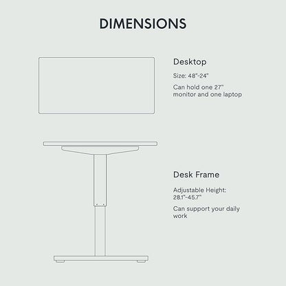 FLEXISPOT EN1 One Piece Standing Desk, 48 x 24 Inch Electric Adjustable Height Desk for Home Office and Computer Workstation (White Frame + Black Top, 2 Packages)