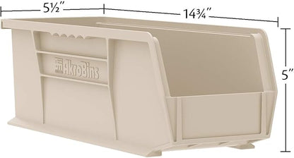 Akro-Mils 30234 AkroBins Plastic Storage Bins, Space-Saving Stackable Bins for Garage, Pantry, Craft Organization, 15" x 5" x 5", Stone, 12-Pack