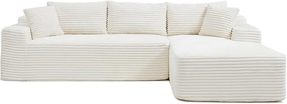 108 Inch Cloud Sectional Couch,Modern Modular Sectional Sofa with Deep Seat,Corduroy Boneless Couches with L-Shape Chaise for Living Room,No Assembly Required (Beige, Right Facing Chaise)