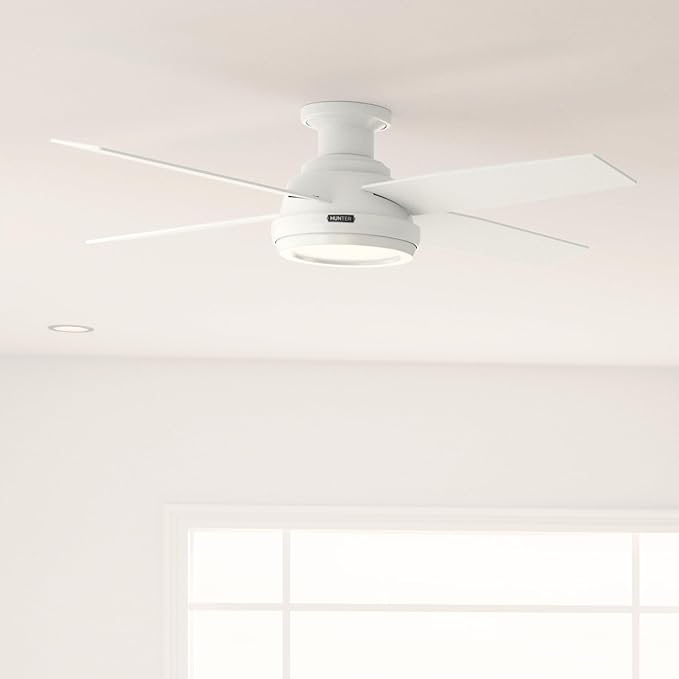 Hunter Fan 52 inch Contemporary Low Profile No Light Fresh White Ceiling Fan with Remote Control (Renewed)