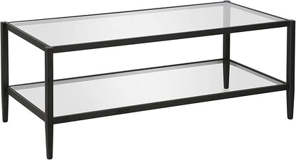 Henn&Hart 45" Wide Rectangular Coffee Table with Glass Shelf in Blackened Bronze, Modern coffee tables for living room, studio apartment essentials