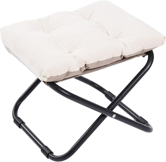 LITA Folding Upholstered Footrest Stool with Straight & Square Shape, Beige