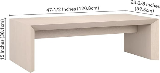 Henn&Hart 48" Rectangular Low-Profile Coffee Table for Living Room, Family Room, or Office, Alder White