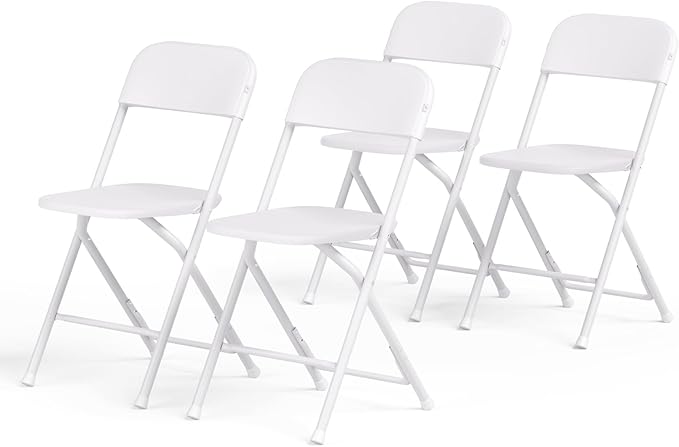 Magshion Plastic Folding Chairs 4 Pack White Foldable Dinning Chairs for Wedding Parties Event Outdoor Indoor Lightweight Chair 330lbs Capacity