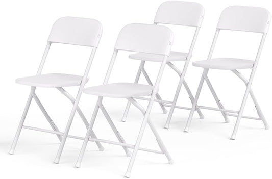 Magshion Plastic Folding Chairs 4 Pack White Foldable Dinning Chairs for Wedding Parties Event Outdoor Indoor Lightweight Chair 330lbs Capacity