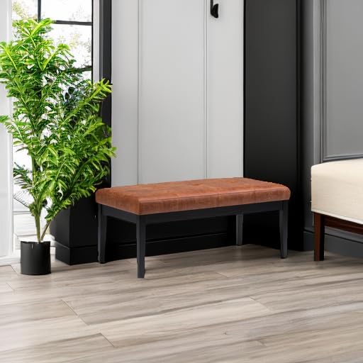 SIMPLIHOME Lacey 41 inch Wide Contemporary Rectangle Tufted Ottoman Bench in Distressed Saddle Brown Vegan Faux Leather, Assembled, For the Living Room and Bedroom