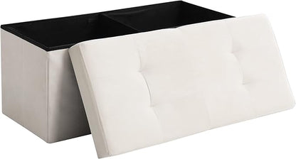 CUYOCA Storage Ottoman Bench Foldable Seat Footrest Shoe Bench End of Bed Storage with Flipping Lid, 75L Storage Space, 30 inches Velvet Cream