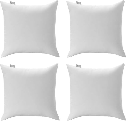 Acanva 18x18 Throw Pillow Inserts Set of 4, Premium Polyester Fiber Fill Square Sham Stuffer Cushion for Sofa, Bed, Couch and Chair, Machine Washable, White
