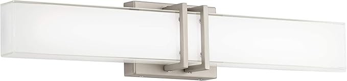 Possini Euro Design Exeter Modern Wall Mount Light LED Brushed Nickel Silver Metal 24" Wide Vanity Bar Fixture Rectangular Silk Screened Glass Shade Decor for Bathroom Over Mirror House Home