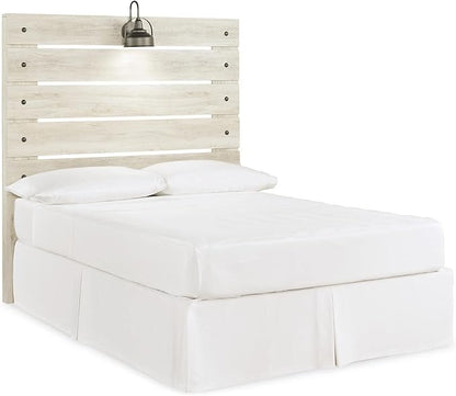 Signature Design by Ashley Cambeck Farmhouse Panel Headboard ONLY with USB Charging Stations, Full, Whitewash