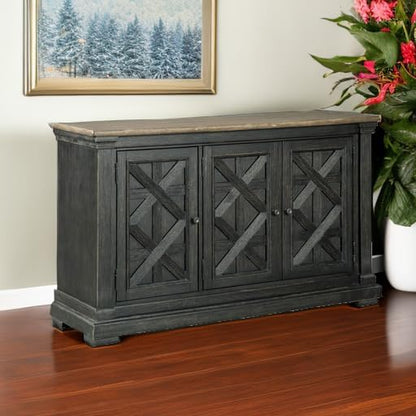 Signature Design by Ashley Tyler Creek Vintage Casual Dining Room Buffet Cabinet or Server with 3 Doors and Lattice Design, Wood, 36" High, Black & Gray