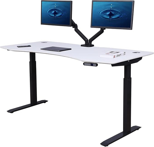ApexDesk Elite Pro Series 71" x 33" Electric Height Adjustable Stand up Desk, Sit Stand Home Office Desk, Computer Desk - Curved White Top/Black Frame