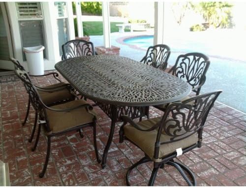 Elizabeth Cast Aluminum Powder Coated 7pc Outdoor Patio Dining Set with 42" X 72" Oval Table - Antique Bronze