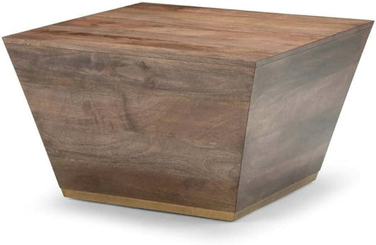 SIMPLIHOME Abba Square Coffee Table - 28 inch Wide Solid Mango Wood Modern Cocktail Table in Dark Brown, Contemporary Table for Living Room with Low Profile Block Design, Assembled