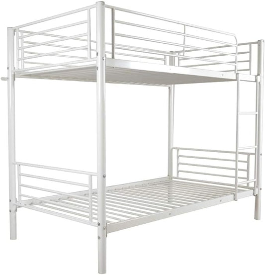 Karl Home White Bunk Bed Twin Over Twin, Metal Bunk Bed with Built-in Ladder and Safety Guardrail, Space-Saving Bunk Beds for Kids, Teens & Adults, No Box Spring