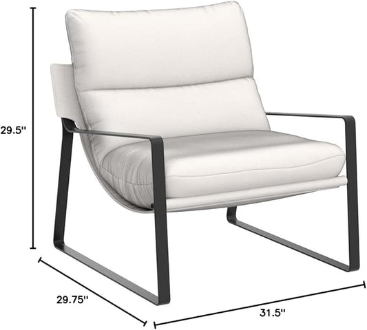 LukeAlon Modern Linen Accent Armchair, Upholstered Soft Living Room Chair with Metal Base Removable Thickened Cushion Single Sofa Chair Comfy Lounge Chair for Bedroom Living Room, White