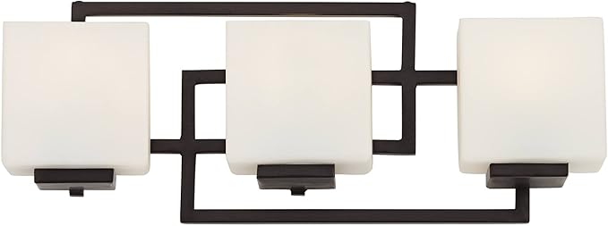 Possini Euro Design Lighting on The Square Modern Wall Mount Light Bronze Metal Hardwired 21" Wide 3-Light Fixture Geometric Opal Glass Shades for Bathroom Vanity Mirror House Home Room Decor