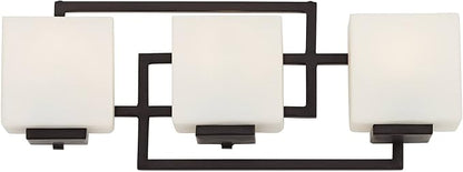 Possini Euro Design Lighting on The Square Modern Wall Mount Light Bronze Metal Hardwired 21" Wide 3-Light Fixture Geometric Opal Glass Shades for Bathroom Vanity Mirror House Home Room Decor