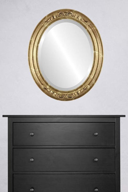 OVALCREST Oval Beveled Wall Mirror for Home Decor - Florence Style - Champagne Gold - 20" x 16"