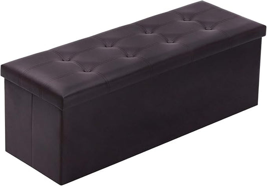 YOUDENOVA 43 Inches Folding Storage Ottoman Bench, Ottoman for Bedroom Living Room and Hallway, 120L Chest Footrest Seat with Divider, Brown