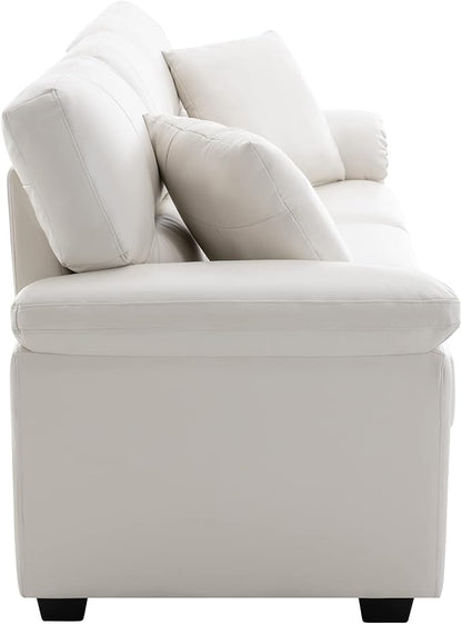 Morden Fort Faux Leather Chair and 3 Seater Sofa Set, Modern Luxury Furniture with Removable and Easy to Clean Cushions, Skin-Friendly Wide Arm for Living Room Apartment Office Lounge, White