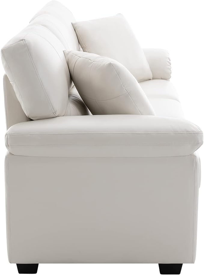 Morden Fort Faux Leather Chair, Loveseat and 3 Seater Sofa Set, Modern Luxury Furniture with Removable and Easy to Clean Cushions, Skin-Friendly Wide Arm for Living Room Apartment Office, White