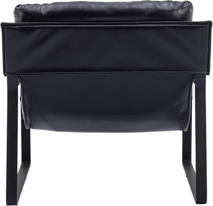 DUOMAY Mid-Century Accent Chair Armchair, Comfy PU Leather Leisure Chair Lazy Chair with Metal Leg for Living Room Bedroom Office Apartment, Black