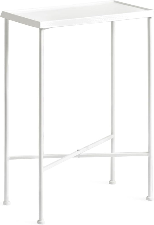 Kate and Laurel Sanzo Transitional Metal Skinny Side Table, 17 x 9 x 24, White, Rectangular Slim Bedroom Nightstand with Hammered Tabletop for Use as Bedside Accent or Living Room End Table