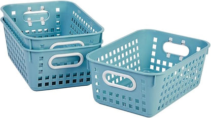 Really Good Stuff Medium Plastic Book Baskets, 11" by 7?" by 4?" - 6 Pack, Water | Versatile Storage Solution for Classroom, Home and Office l Toy Storage, Multi-Purpose Organizer Basket