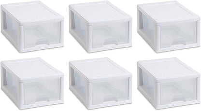 Sterilite 20518006 6 Quart/5.7 Liter Stacking Drawer, White Frame with Clear Drawer,(pack of 6)