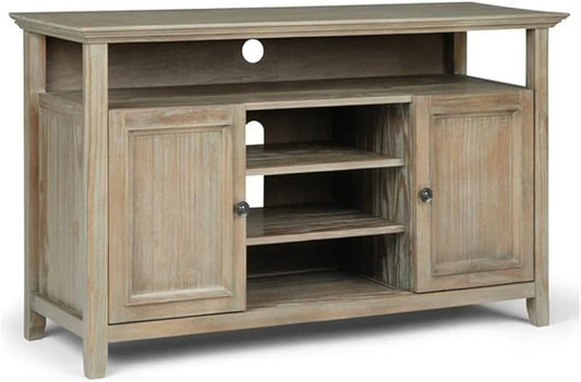 SIMPLIHOME Amherst SOLID WOOD Universal TV Media Stand, 54 inch Wide, Transitional, Living Room Entertainment Center, Cabinet, Shelves, for Flat Screen TVs up to 60 inches, Distressed Grey