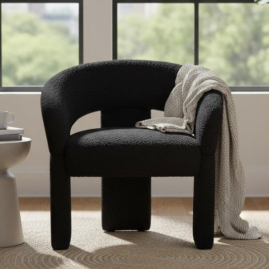 LukeAlon Modern Sherpa Accent Chair Barrel Back Armchair, Upholstered Lounge Chair for Living Room, Bedroom, Office, Waiting Rooms, Black