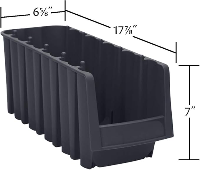 Akro-Mils 30776 Economy Stacking Shelf Plastic Storage Bins, (18-Inch x 6-5/8-Inch x 7-Inch), Black (10-Pack)
