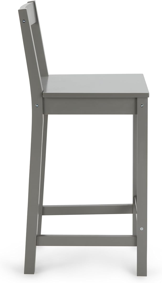 Amazon Basics Wooden Bar Stool with Backrest 24", Grey, Set of 2
