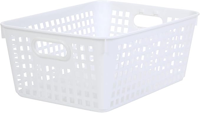 Really Good Stuff Large Plastic Book Baskets, 13.25" by 10" by 5.5" - 12 Pack, White, Classroom Library Organizer, Toy Storage, Multi-Purpose Organizer Basket