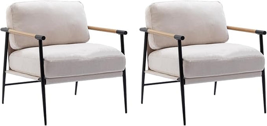 HEAH-YO Modern Accent Chairs Set of 2, Upholstered Living Room Chairs with Backrest and Metal Legs, Comfy Armchairs Side Chairs for Bedroom, Beige