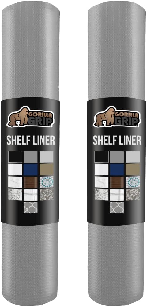 GORILLA GRIP Slip Resistant Drawer and Shelf Liner 2 Pack, Non Adhesive Water Resistant, Easy Clean and Trim, Smooth Surface Liners for Kitchen Cabinet, Shelves, Drawers, Pantry, 17.5 IN x 20 FT, Gray