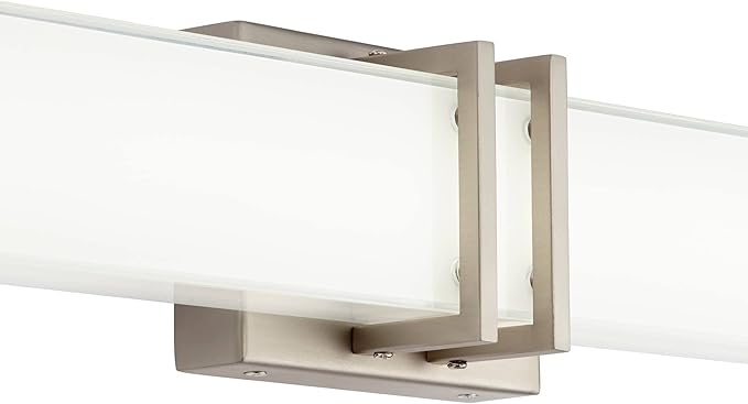Possini Euro Design Exeter Modern Wall Lights Set of 2 Brushed Nickel Silver Hardwired 4 1/2" LED Fixture White Rectangular Glass Shade for Bedroom Bathroom Vanity Living Room Home Hallway Dining