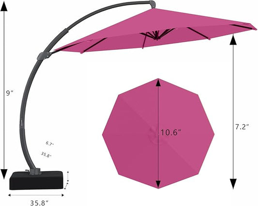 7 Piece Patio Dining Set with 11ft Patio Umbrella (Rose Pink), 7 Navy Outdoor HDPE Dining Set with 6 Chairs + 1 Large Table, for Market, Pool, Garden, Backyard, Deck