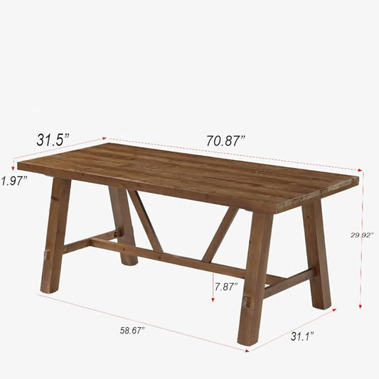 LITTLE TREE 70.87" Long Large Wood Desks, Solid Wood Office Desk, Farmhouse Executive Computer Desk, Home Office Workstaticon, Work Writing Table, Rustic Brown