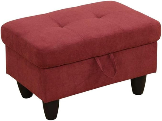 Ottoman Storage Ottoman Bench Flannel Footrest Footstool with Hinged Lid for Living Room, Bedroom, Entryway, Red, 28.5"X19"X17.5"