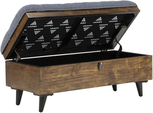 Safavieh Home Collection Liam Light Beige and Dark Oak Tufted Cocktail Ottoman