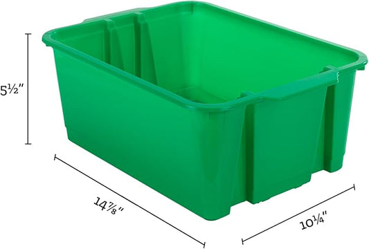 Really Good Stuff Stacking Bins, 14" x 10" x 5 .75" - 12 Pack, Green, Stackable Storage Plastic Bins for Classroom Organization, Home Storage, Office & Hospital Supplies