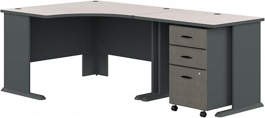 Bush Business Furniture Series A 48W Corner Desk with 36W Return and Mobile File Cabinet in Slate and White Spectrum