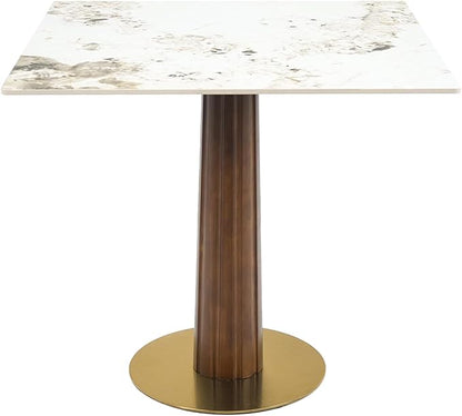 Sintered Stone Square Office Table and Chair Set - Meeting Table for Small Offices (Dark Brown Leg and Pandora Top, 1 Table and 2 Chairs)
