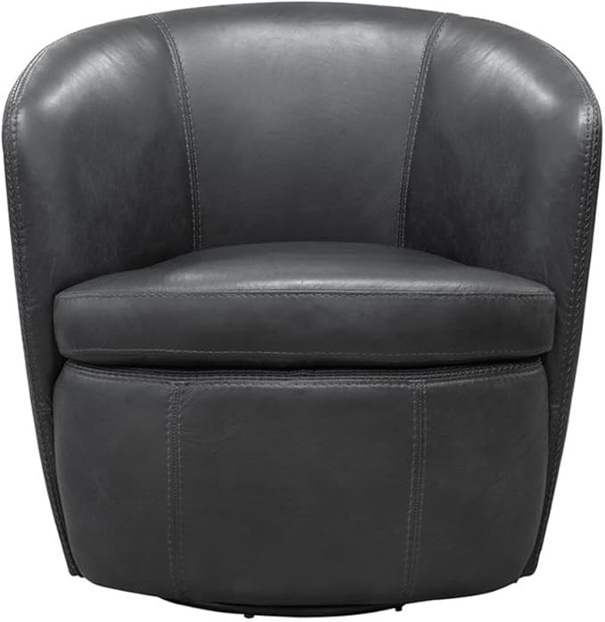Pemberly Row Vintage Slate All Italian Leather Swivel Club Chair